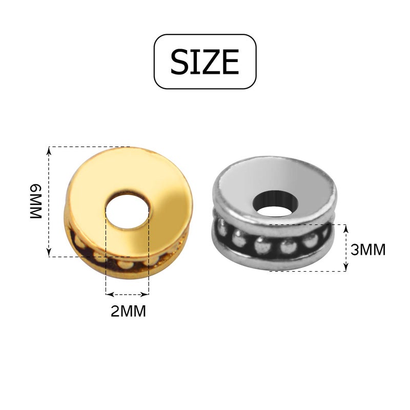 Jdesun 200pcs 6mm Tibetan Spacer Beads Round Rondelle Beads Alloy Jewelry Bead Charm Spacer for Jewelry Making DIY Bracelets Necklace and Crafting - Image 2